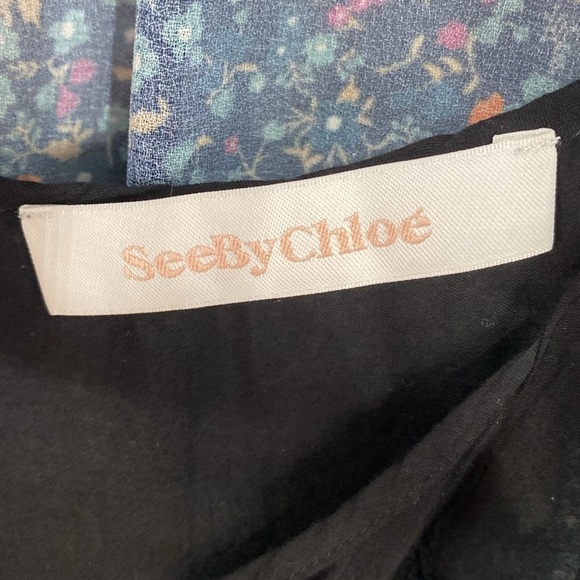 See By Chloe Floral‎ Haze Blouse Womens 34/ US 2 Black Purple Viscose Sheer Top - Picture 7 of 12